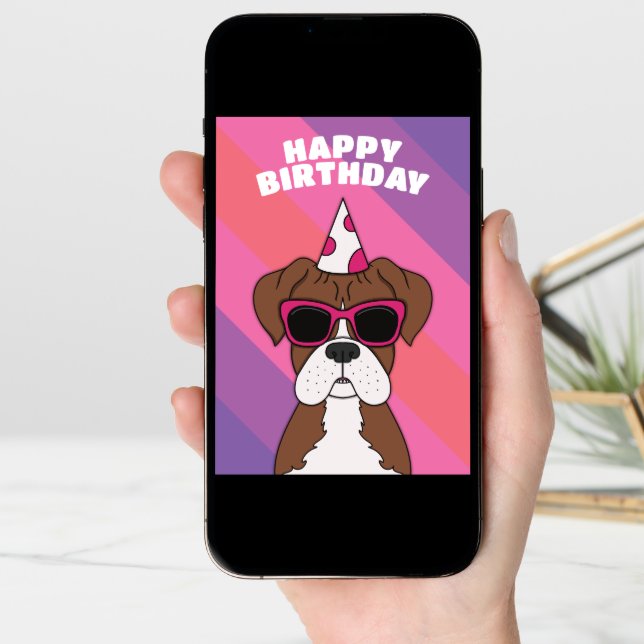 Cute Boxer Dog Birthday Card (Front Digital)