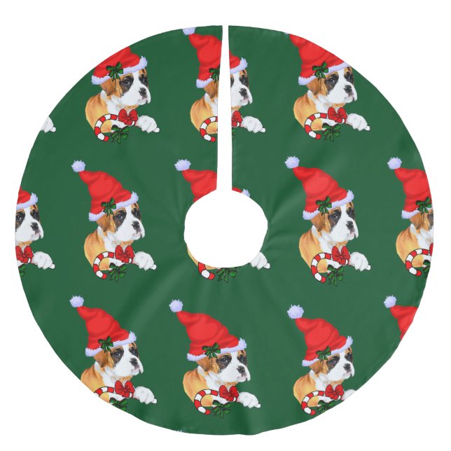 Cute Boxer Dog Christmas Brushed Polyester Tree Skirt (Front)