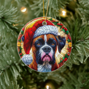 Cute Boxer Dog Christmas Ceramic Ornament