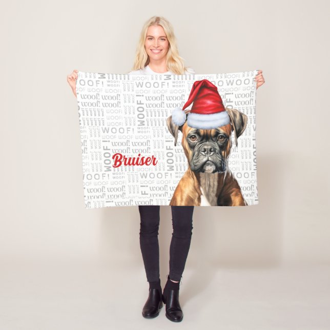 Cute Boxer Dog Christmas Holiday Fleece Blanket (In Situ)