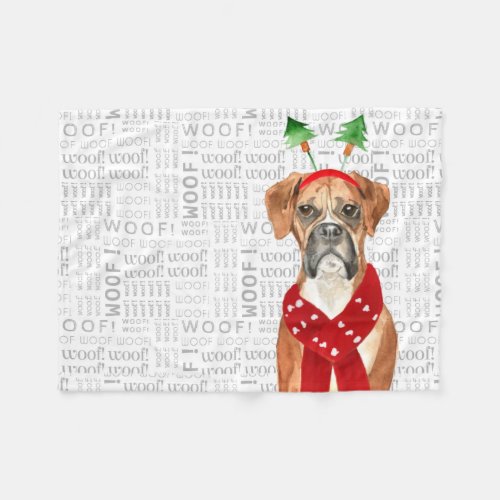 Cute Boxer Dog Christmas Holiday Fleece Blanket