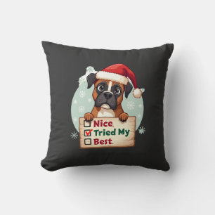 Cute Boxer dog Dog Christmas Nice Tried my Best ( Throw Pillow