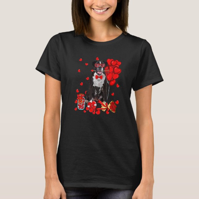 Cute Boxer Dog Funny Heart Valentine's Day Dog Mom T-Shirt (Front)