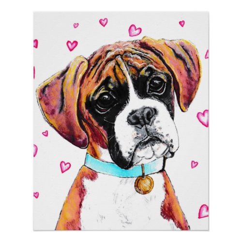 Cute Boxer Dog Loveheart Poster