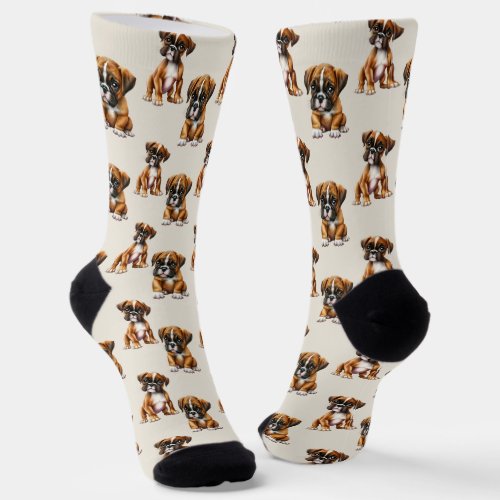 Cute Boxer Dog Pattern Socks