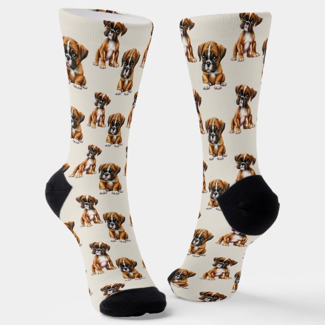 Cute Boxer Dog Pattern Socks (Angled)