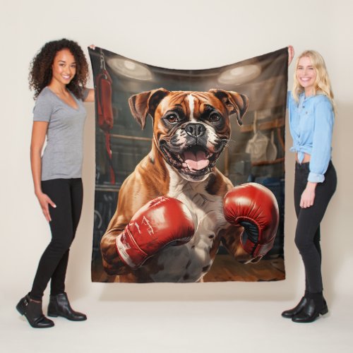 Cute Boxer Dog Practicing Box in the Gym Vintage Fleece Blanket