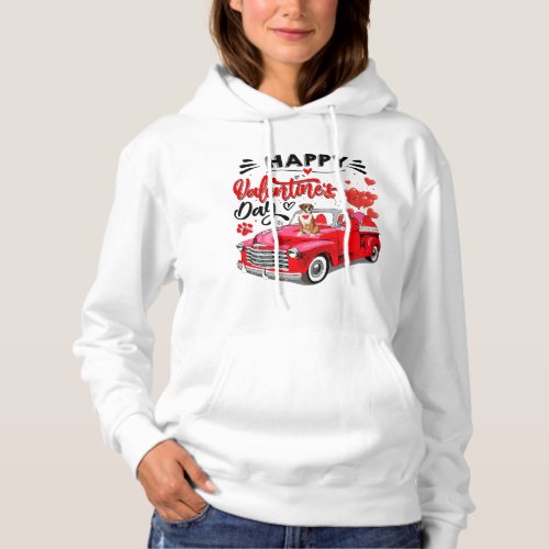 Cute Boxer Dog Red Truck Happy Valentines Day Vale Hoodie