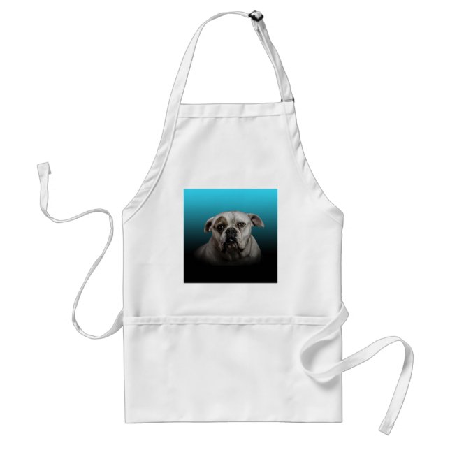 Cute Boxer Dog w Blue Black Gradient  background Adult Apron (Front)