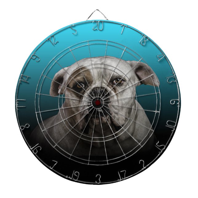 Cute Boxer Dog w Blue Black Gradient  background Dart Board (Front)