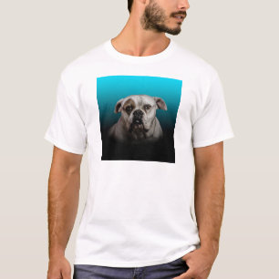 Cute Boxer Dog w Blue Black Gradient background T-Shirt