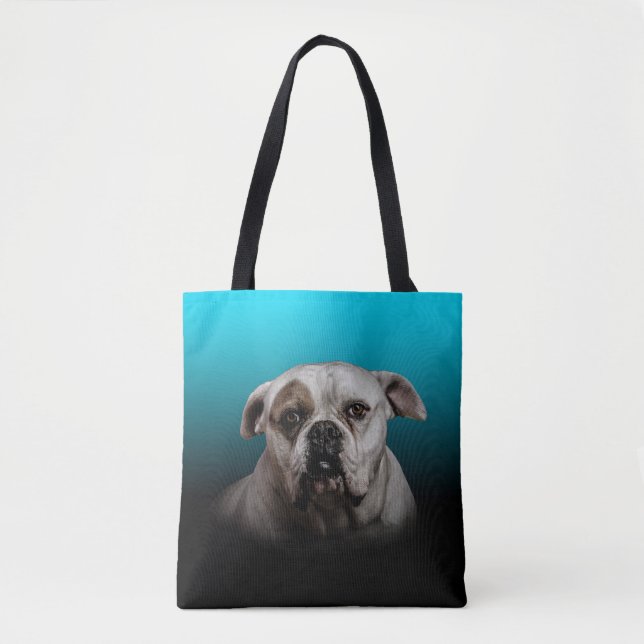 Cute Boxer Dog w Blue Black Gradient background Tote Bag (Front)