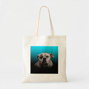 Cute Boxer Dog w Blue Black Gradient background Tote Bag