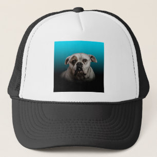 Cute Boxer Dog w Blue Black Gradient background Trucker Hat
