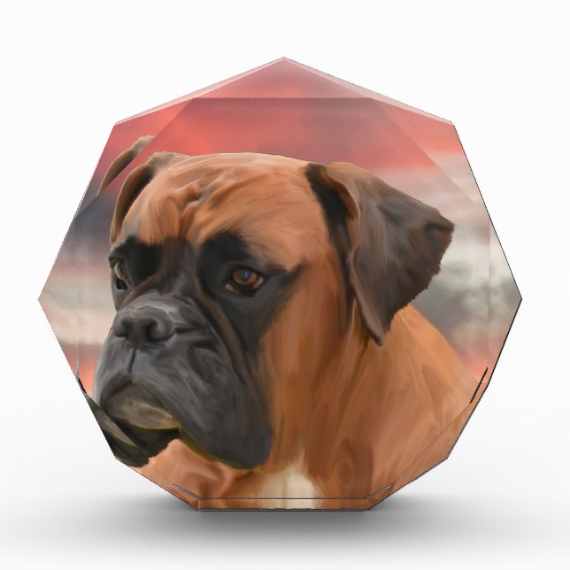 Cute Boxer Dog Water Color Oil Painting Art Award (Front)
