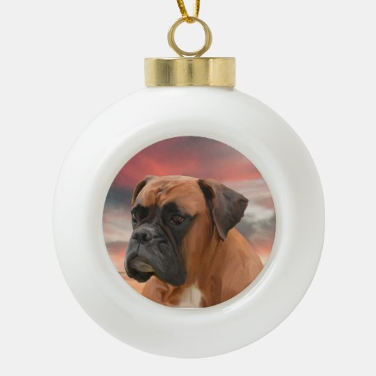 Cute Boxer Dog Water Color Oil Painting Art Ceramic Ball Christmas