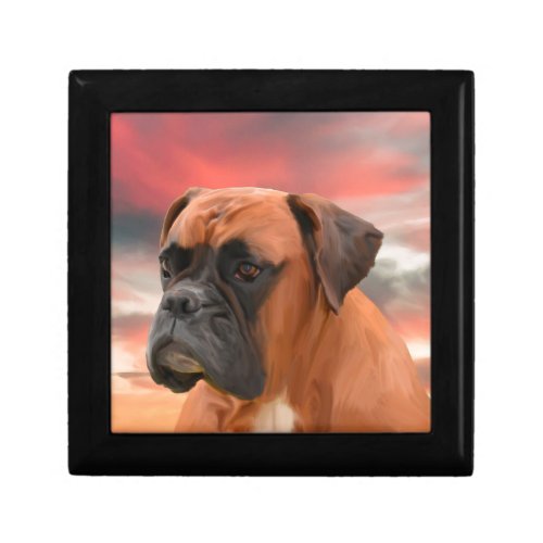 Cute Boxer Dog Water Color Oil Painting Art Gift Box