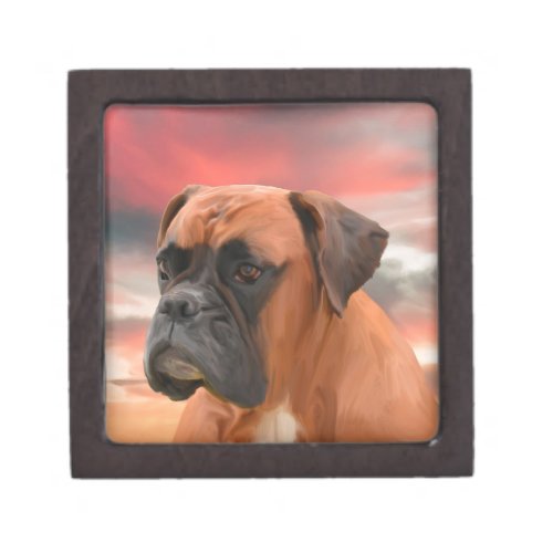 Cute Boxer Dog Water Color Oil Painting Art Jewelry Box