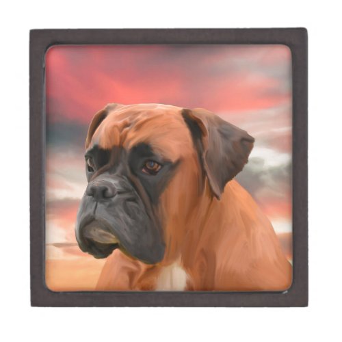 Cute Boxer Dog Water Color Oil Painting Art Keepsake Box