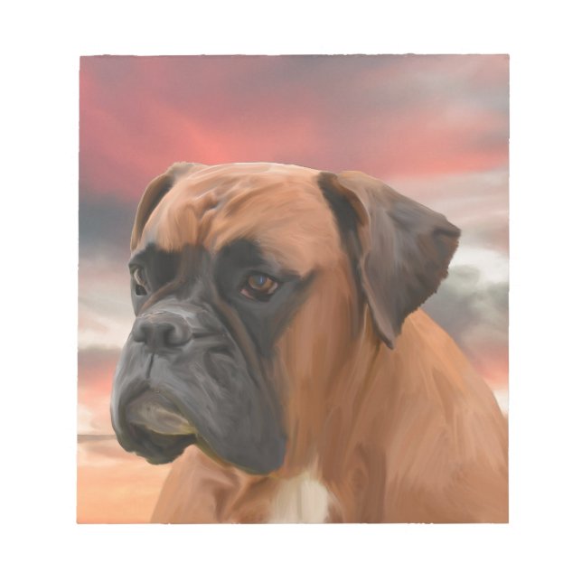 Cute Boxer Dog Water Color Oil Painting Art Notepad (Front)