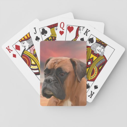 Cute Boxer Dog Water Color Oil Painting Art Poker Cards