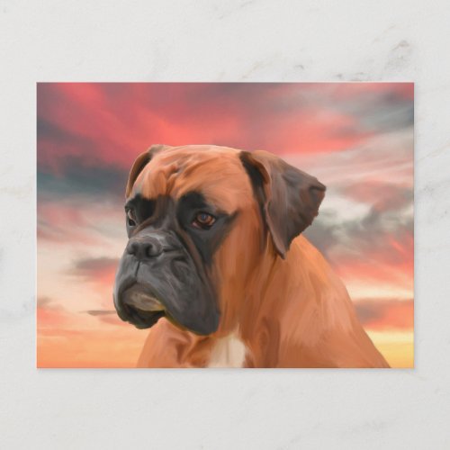 Cute Boxer Dog Water Color Oil Painting Art Postcard