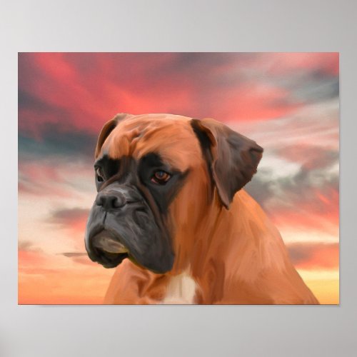 Cute Boxer Dog Water Color Oil Painting Art Poster