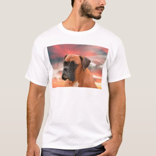 Cute Boxer Dog Water Color Oil Painting Art T_Shirt