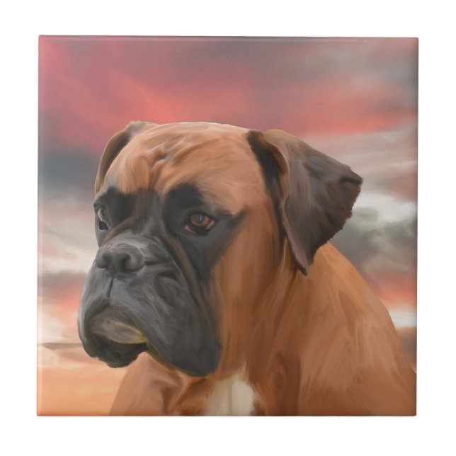 Cute Boxer Dog Water Color Oil Painting Art Tile (Front)