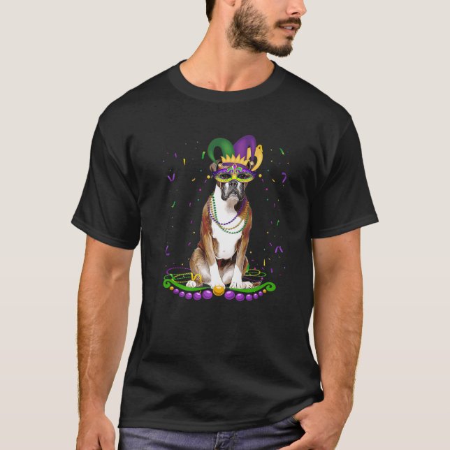 Cute Boxer Dog Wearing Carnival Mask Mardi Gras Do T-Shirt (Front)