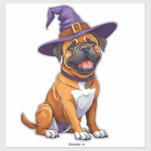 Cute Boxer Dog Wearing Halloween Wizard Hat Sticker