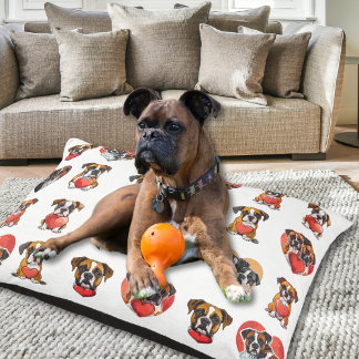 Cute Boxer Dog with Red Heart Romantic Art Pet Bed
