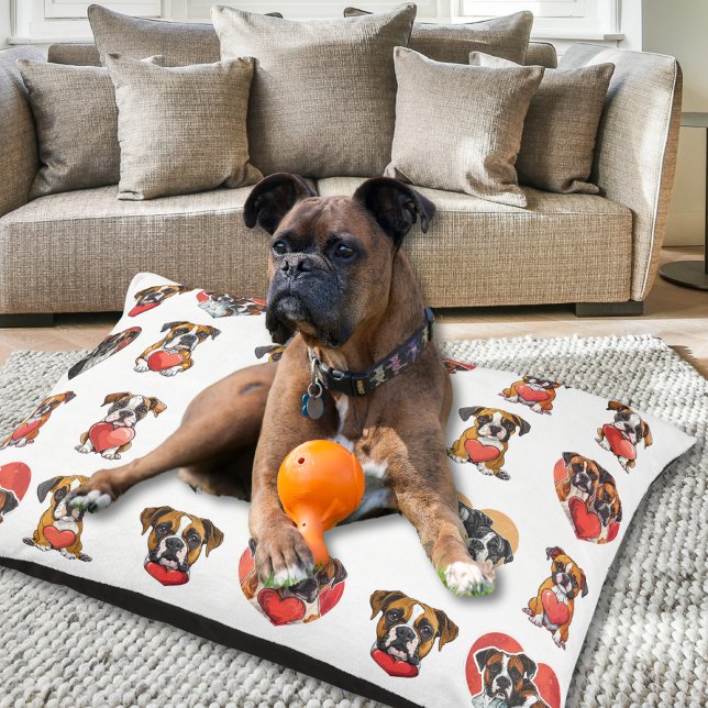 Cute Boxer Dog with Red Heart Romantic Art Pet Bed (Cute Boxer Dog with Red Heart Romantic Art Pet Bed)