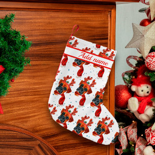 Cute Boxer Dog with Reindeer Antlers Christmas Small Christmas Stocking