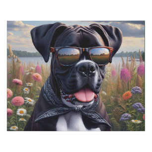 Cute Boxer Dog with Shades Faux Canvas Print