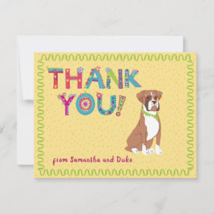 Cute Boxer Fun Colorful Floral Letters Thank You Card