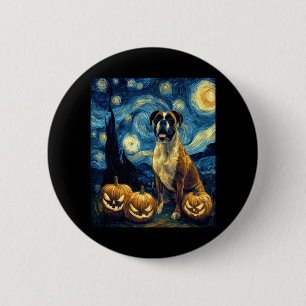 Cute Boxer Halloween Jack O Lantern Pumpkin Face S Button