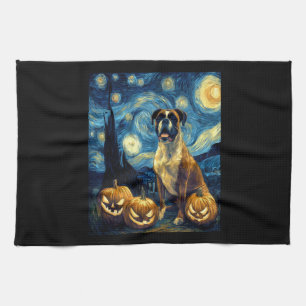 Cute Boxer Halloween Jack O Lantern Pumpkin Face S Kitchen Towel