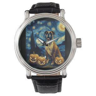 Cute Boxer Halloween Jack O Lantern Pumpkin Face S Watch