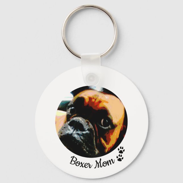 Cute Boxer Mom Dog Custom Photo Paw Prints Keychain (Front)