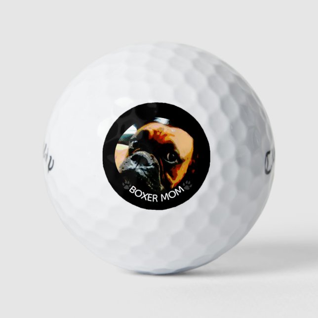 Cute Boxer Mom Dog Photo Paw Prints Golf Balls (Front)