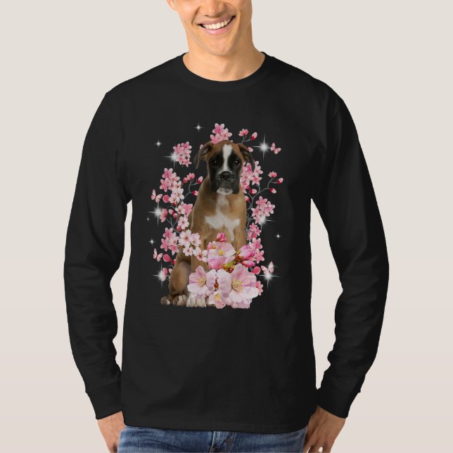 Cute Boxer Mom Flower Happy Mother s Day Love Dog T-Shirt (Front)
