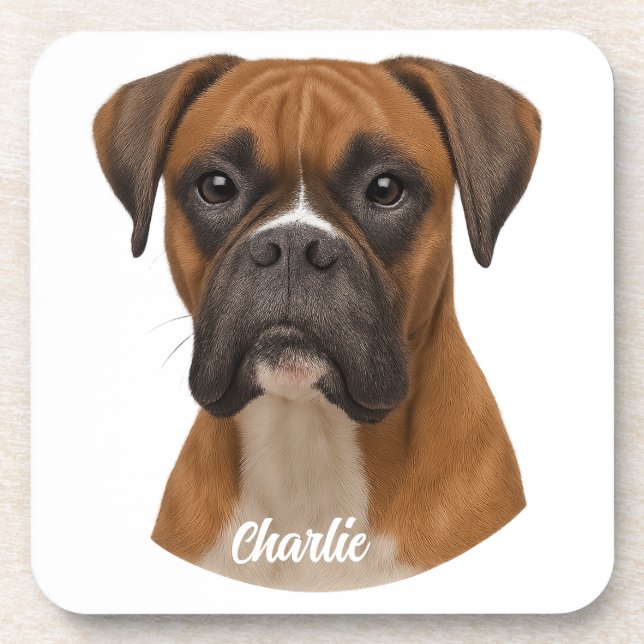 Cute Boxer Personalized Beverage Coaster Set (Front)