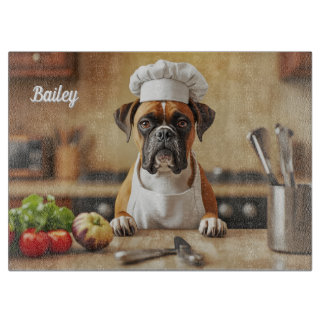 Cute Boxer Personalized Glass Cutting Board