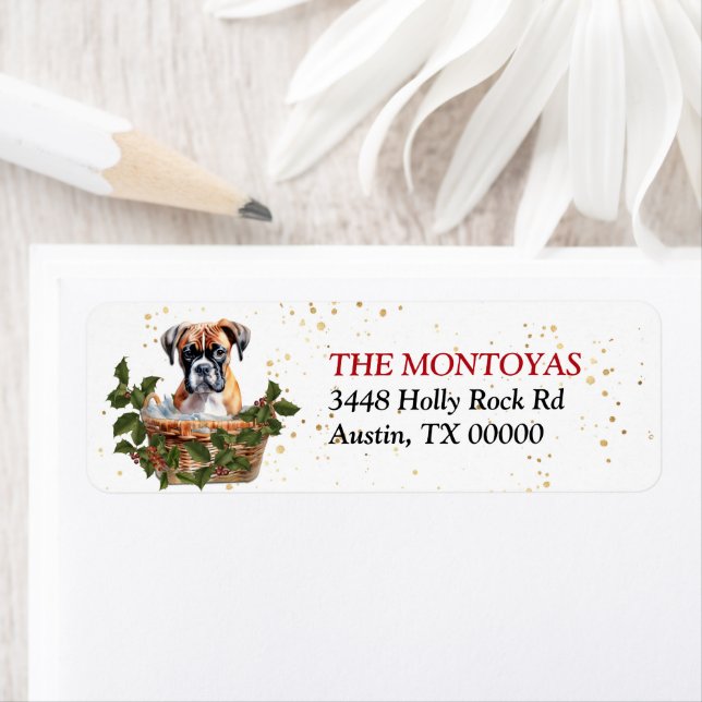 Cute Boxer Puppy Basket Return Address Label (Insitu)