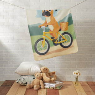 Cute Boxer Puppy Bicycle Pastel Baby Blanket