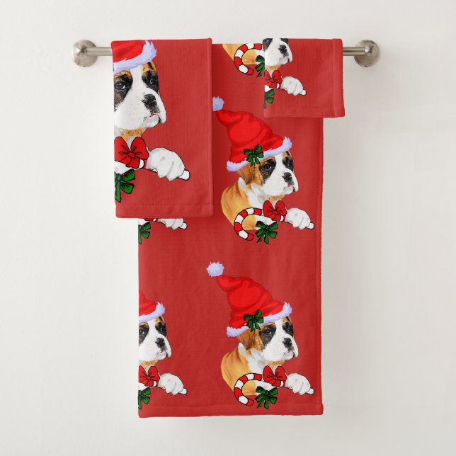 Cute Boxer Puppy Christmas Bath Towel Set (Insitu)
