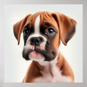 Cute Boxer Puppy Dog Portrait Poster