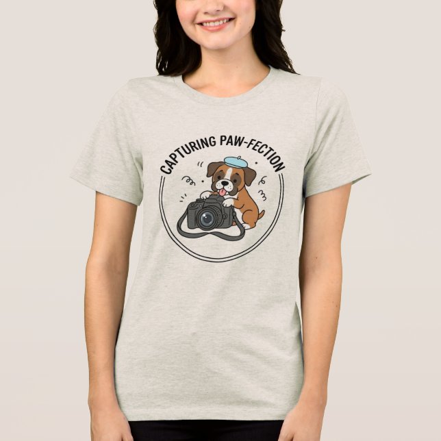 Cute Boxer Puppy Photographer Capturing Pawfection Tri-Blend Shirt (Front)