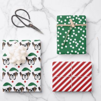Cute Boxer & Red Striped Christmas
